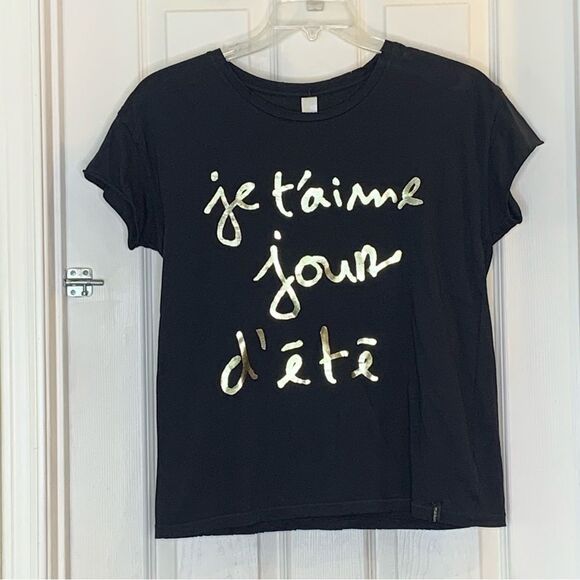 Je t'aime Tee in Black with Gold Foil Print Size Small - Picture 10 of 11